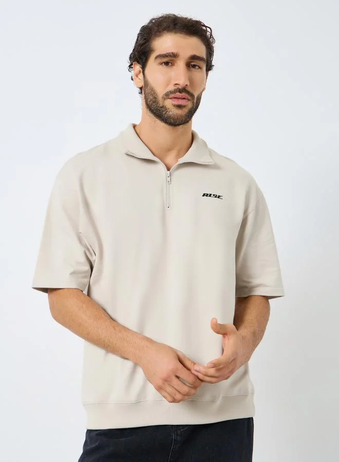 Styli Men Relaxed Fit Quarter Zip Polo