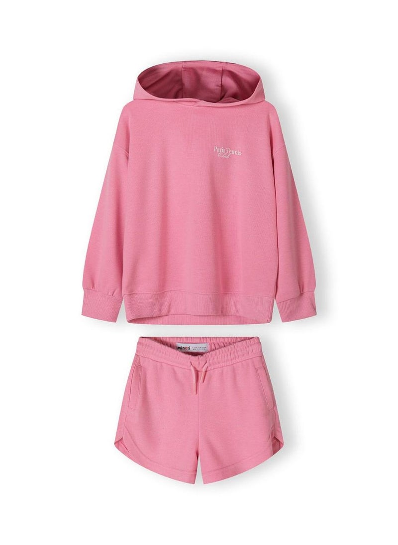 MINOTI Kids Girls Hoodie and Shorts Set with Print and Drawstring - Image 2