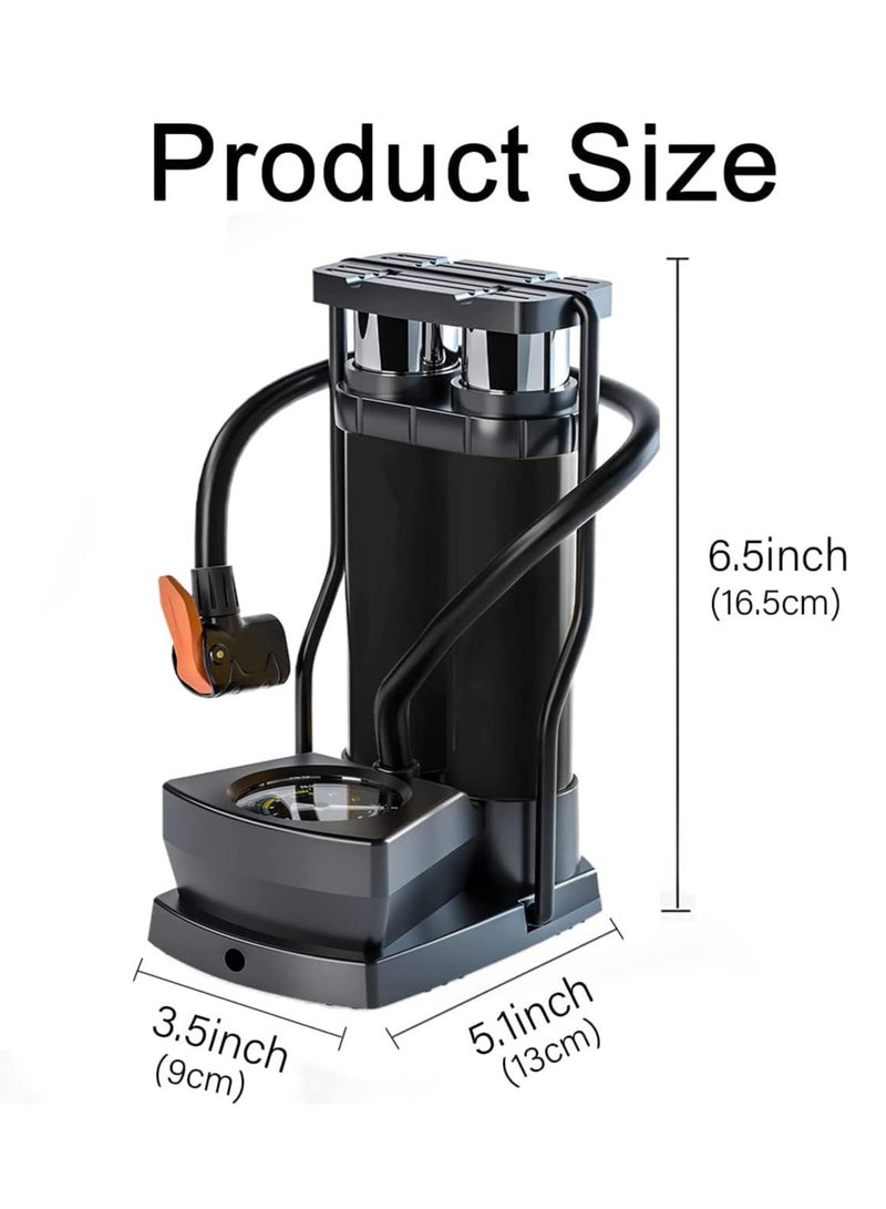 Generic Double Barrel Foot Pump, Portable Bike Pump, Foot Bike Pump with Pressure Gauge, Bicycle Air Tire Pump Super Fast Tyre Inflation, Bike Pump Fits Presta and Schrader Valve  - Image 2