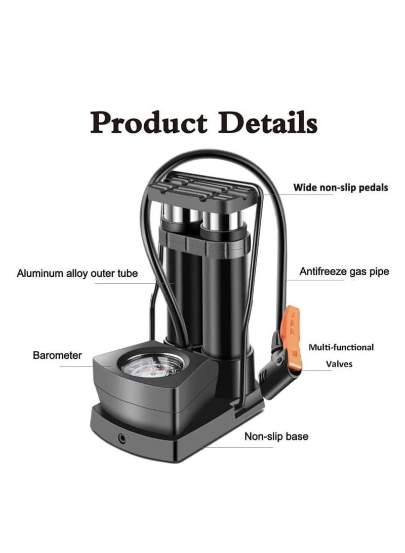 Generic Double Barrel Foot Pump, Portable Bike Pump, Foot Bike Pump with Pressure Gauge, Bicycle Air Tire Pump Super Fast Tyre Inflation, Bike Pump Fits Presta and Schrader Valve  - Image 3