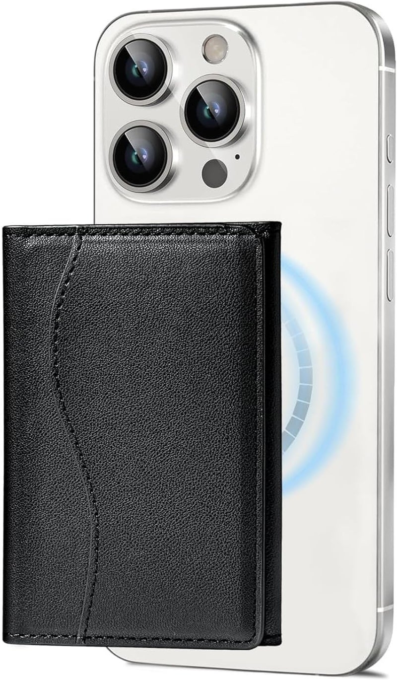 KASTWAVE Mag-Safe Wallet – Strongest Magnetic Wallet for iPhone 16/15/14/13/12 Series, 6 Cards Holder, Lightweight Magnetic Phone Card Holder for Apple Cell Phones – Not for iPhone 12/13 Mini (Black) - Image 1
