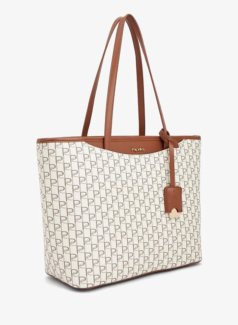 بابريكا Monogram Print Tote Bag With Double Handles