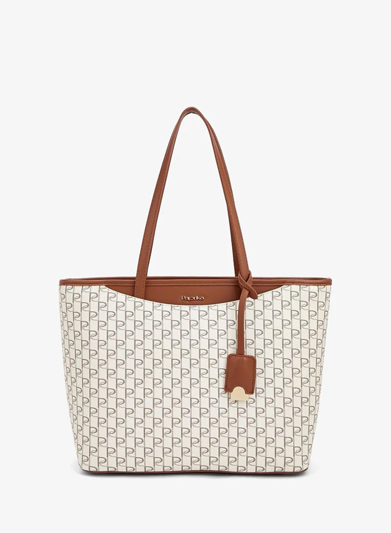 بابريكا Monogram Print Tote Bag With Double Handles