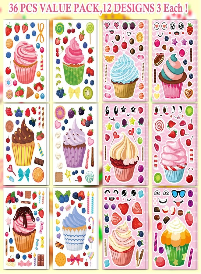 Ozepao 36 Pcs Cupcake Make a Face Sticker Sheets for Kids Todders Make Your Own Dessert Stickers Ideal for Birthday Party Favor Supplies Activities Craft Scrapbook Decor - Image 2