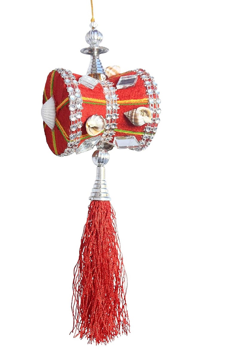 Unique Utilities U & U UNIQUE UTILITIES Car Mirror Hanging Damru | Cloth Car Hanging Shiva Damru | Spiritual Car Interior Decor Accessories, 7 x 6 x 6 cm, Red - Image 1