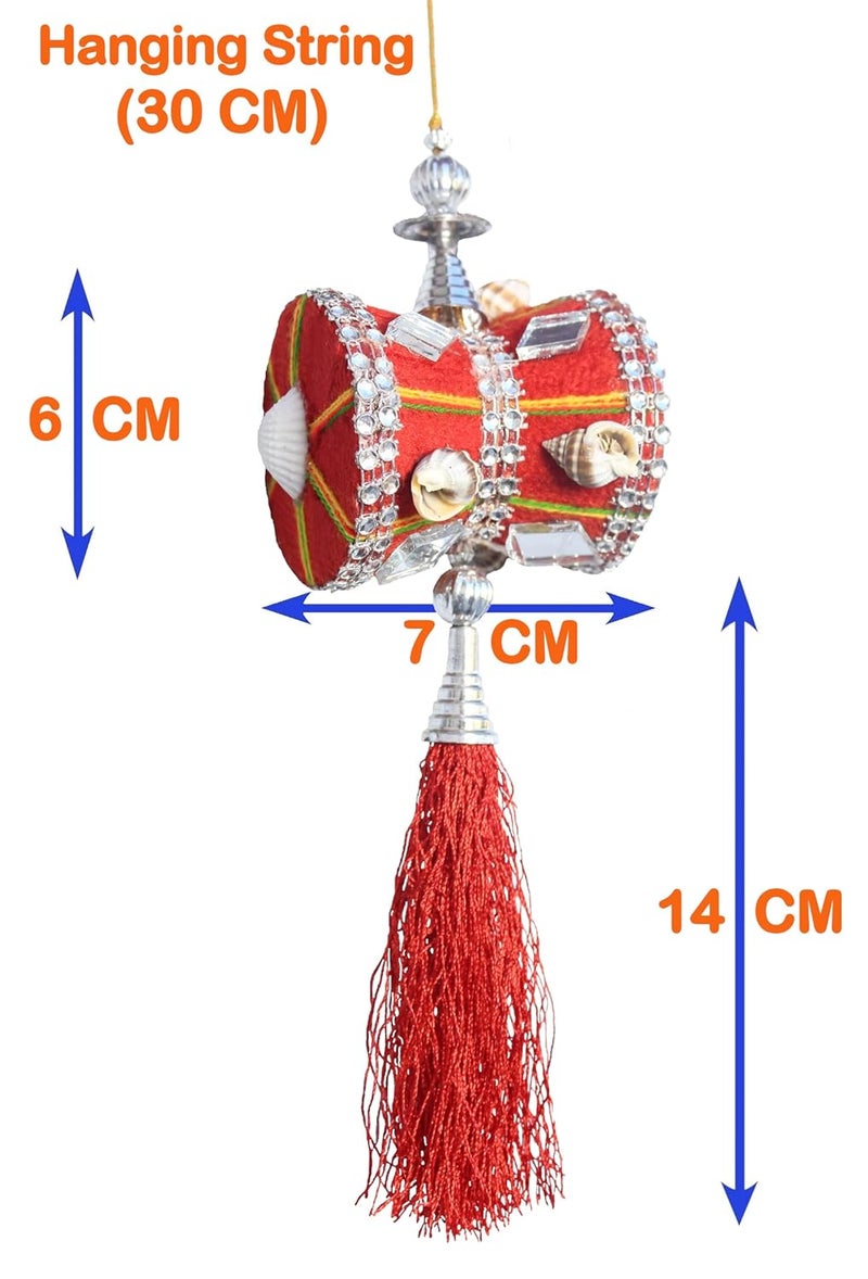 Unique Utilities U & U UNIQUE UTILITIES Car Mirror Hanging Damru | Cloth Car Hanging Shiva Damru | Spiritual Car Interior Decor Accessories, 7 x 6 x 6 cm, Red - Image 3