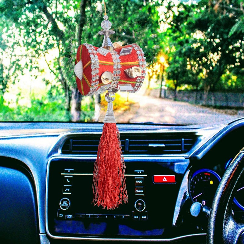 Unique Utilities U & U UNIQUE UTILITIES Car Mirror Hanging Damru | Cloth Car Hanging Shiva Damru | Spiritual Car Interior Decor Accessories, 7 x 6 x 6 cm, Red - Image 2