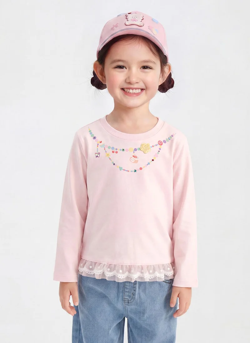 Balabala Toddler Girls Round neck long-sleeved T-shirt