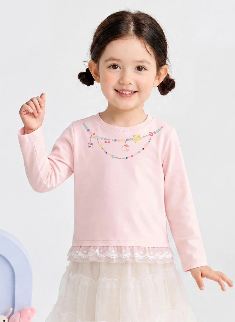 Balabala Toddler Girls Round neck long-sleeved T-shirt