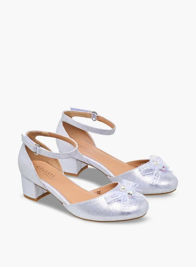 Girls Bow Embellished Block Heel Sandals