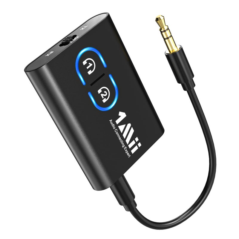 1mii جهاز إرسال واستقبال بلوتوث 5.3 من 1Mii للتلفاز إلى سماعات الرأس اللاسلكية، رابط مزدوج AptX التكيفي/زمن تأخير منخفض/صوت عالي الدقة، محول Aux للستيريو المنزلي، الطائرة، القارب، الصالة الرياضية - Image 1