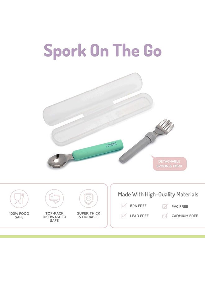 melii - Detachable Spoon And Fork With Carrying Case, Green And Grey - Image 1