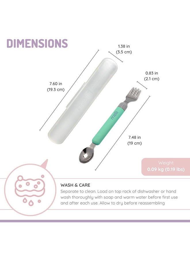 melii - Detachable Spoon And Fork With Carrying Case, Green And Grey - Image 1