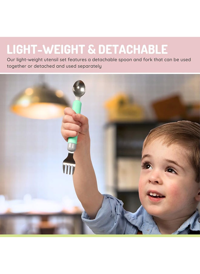 melii - Detachable Spoon And Fork With Carrying Case, Green And Grey - Image 1