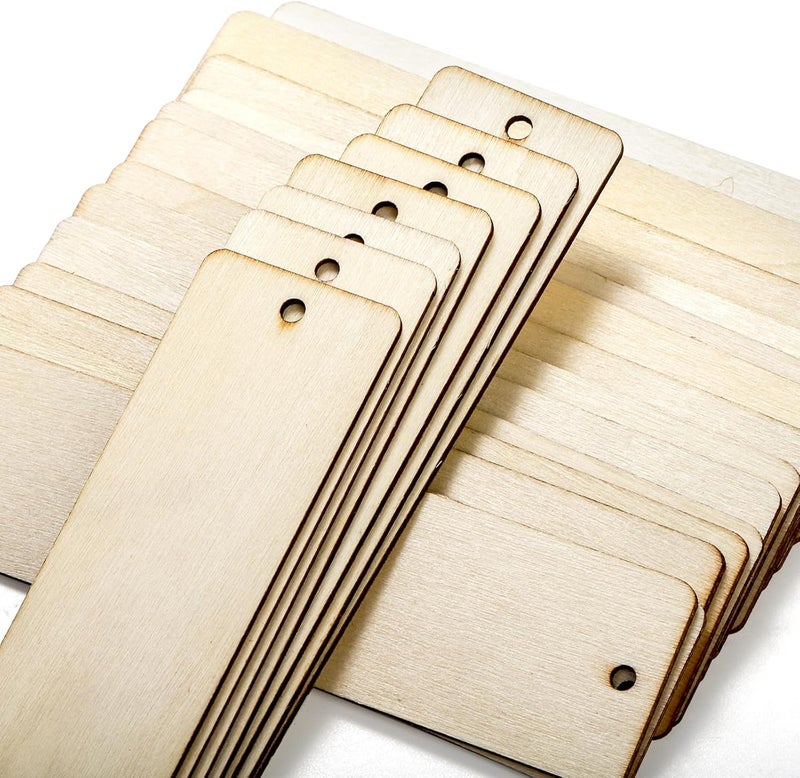 150 Pieces Wood Blank Bookmarks, DIY Wooden Craft Bookmark with Ropes, Christmas Unfinished Hanging Gift Tags Ornaments, Rectangle Crafts Blank for Wedding Birthday Party Decor, 4.7'' x 1.3'' - Image 4