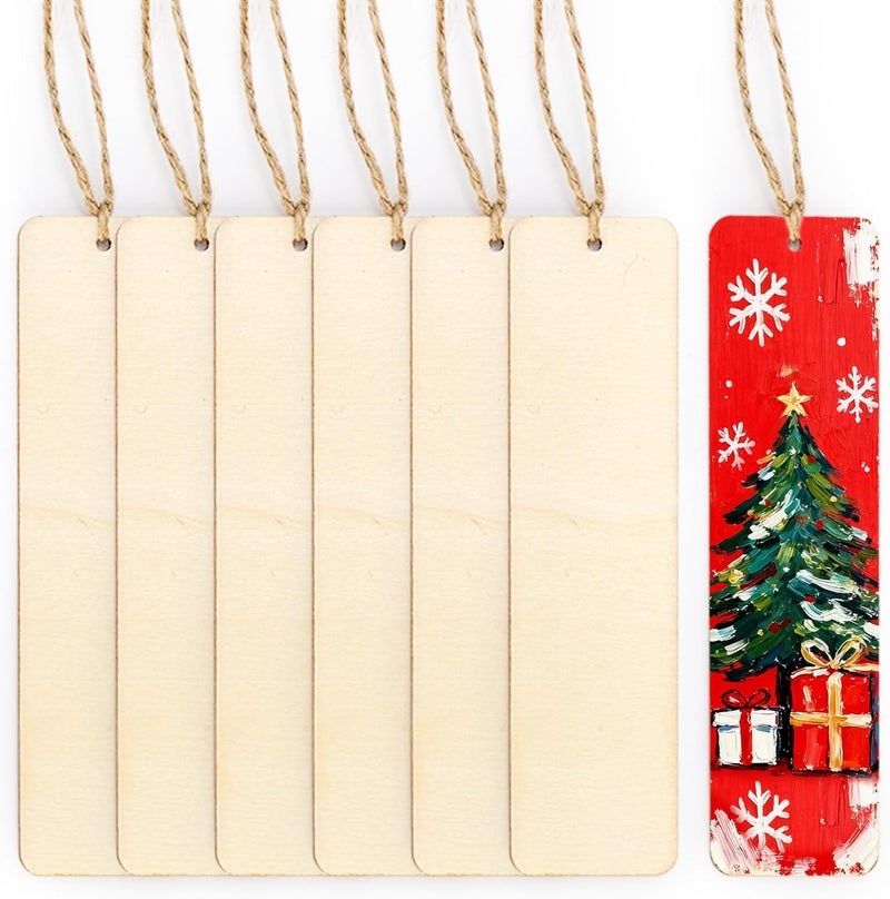 150 Pieces Wood Blank Bookmarks, DIY Wooden Craft Bookmark with Ropes, Christmas Unfinished Hanging Gift Tags Ornaments, Rectangle Crafts Blank for Wedding Birthday Party Decor, 4.7'' x 1.3'' - Image 5
