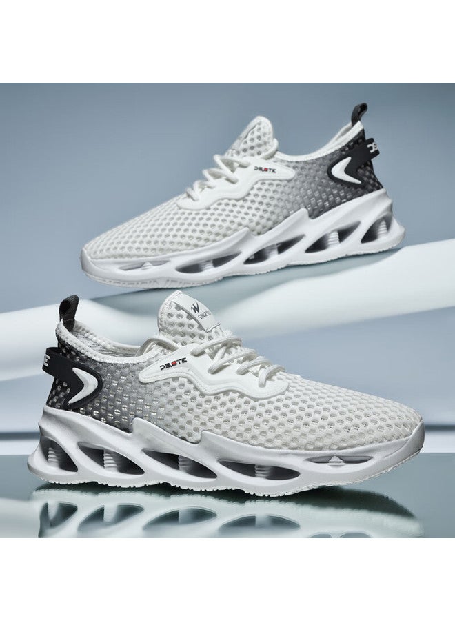 Double Star Eight Special Men's Lightweight Summer Breathable Shoes Men's Mesh Casual Shoes Hollow Travel Running Shoes White Light Gray Size 40 - Image 5