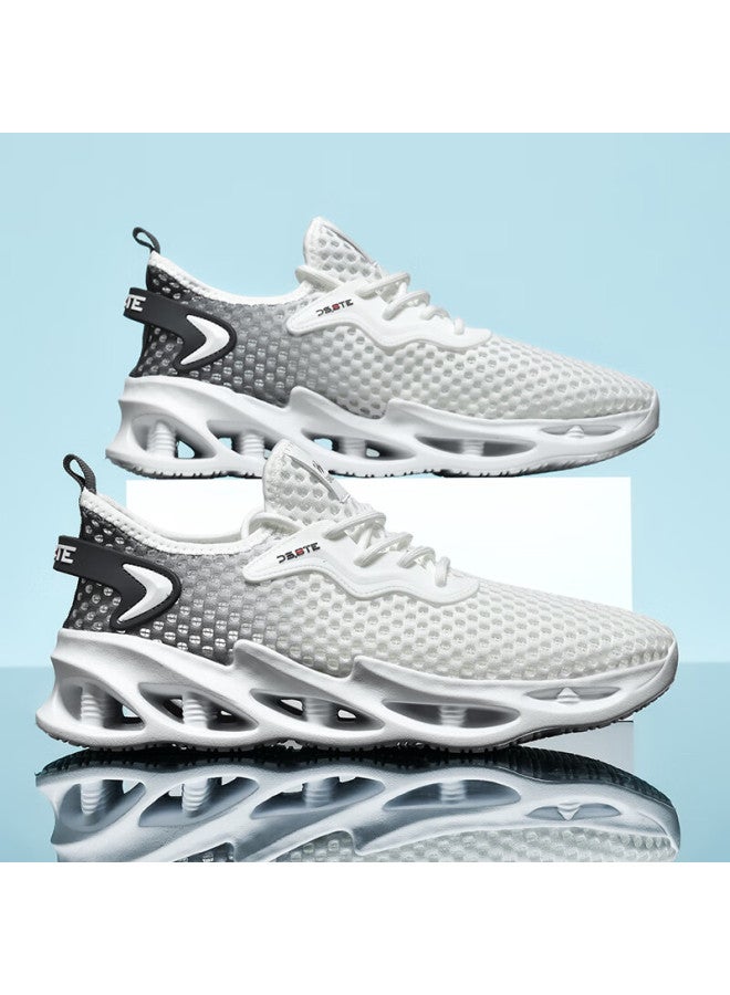 Double Star Eight Special Men's Lightweight Summer Breathable Shoes Men's Mesh Casual Shoes Hollow Travel Running Shoes White Light Gray Size 40 - Image 2