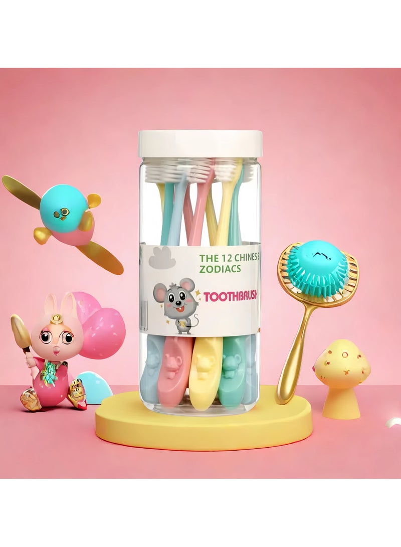 10-Pack Fun & Gentle Kids Toothbrushes - Food Grade Soft Bristles, Adorable Zodiac Mouse Design  - Image 1