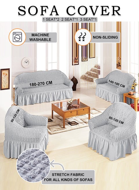 Sofa Cover Set, 4 piece 7 seater（3+2+1+1） Multifunctional Sofa Slipcover, Couch Cover  Furniture Protector Cover, Washable High Elastic Durable  with Skirt, for Living Room for Bed Room (light grey)