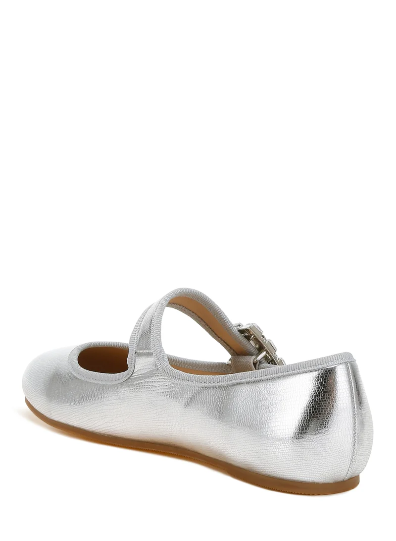 London Rag Brooch Mary Jane Sandals in Silver