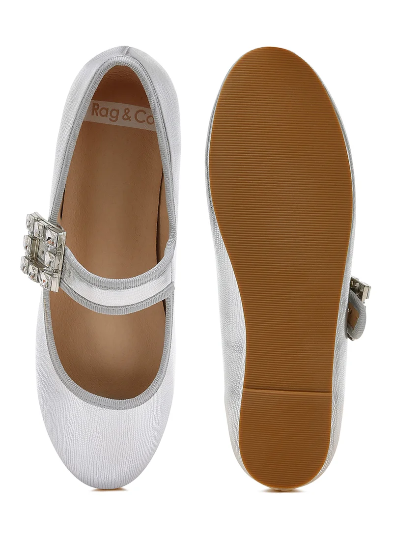 London Rag Brooch Mary Jane Sandals in Silver