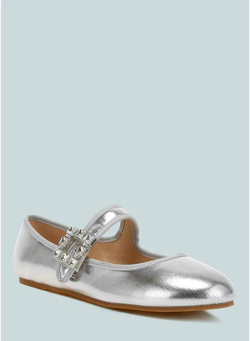 London Rag Brooch Mary Jane Sandals in Silver
