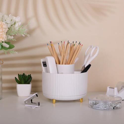 SKYDUE White Office Supplies Set Office Desk Accessories 10PCS Pencil Holder for Desk Stapler Tape Dispenser Scissors Ruler BinderPaper Clips and 1000pcs StaplesDesk Supplies Set - Image 3