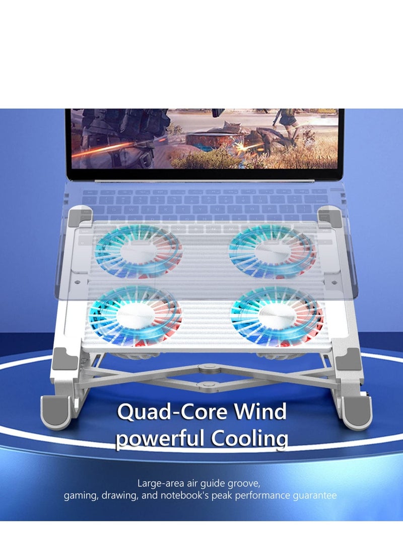 Arabest Laptop Cooling Pad, Foldable Aluminum Alloy Gaming Notebook Cooler, Laptop Fan Cooling Stand with 7 Adjustable Height, 4 Quiet Fans u0026 RGB LED Light for 11-17.3 inch Laptops  - Image 2