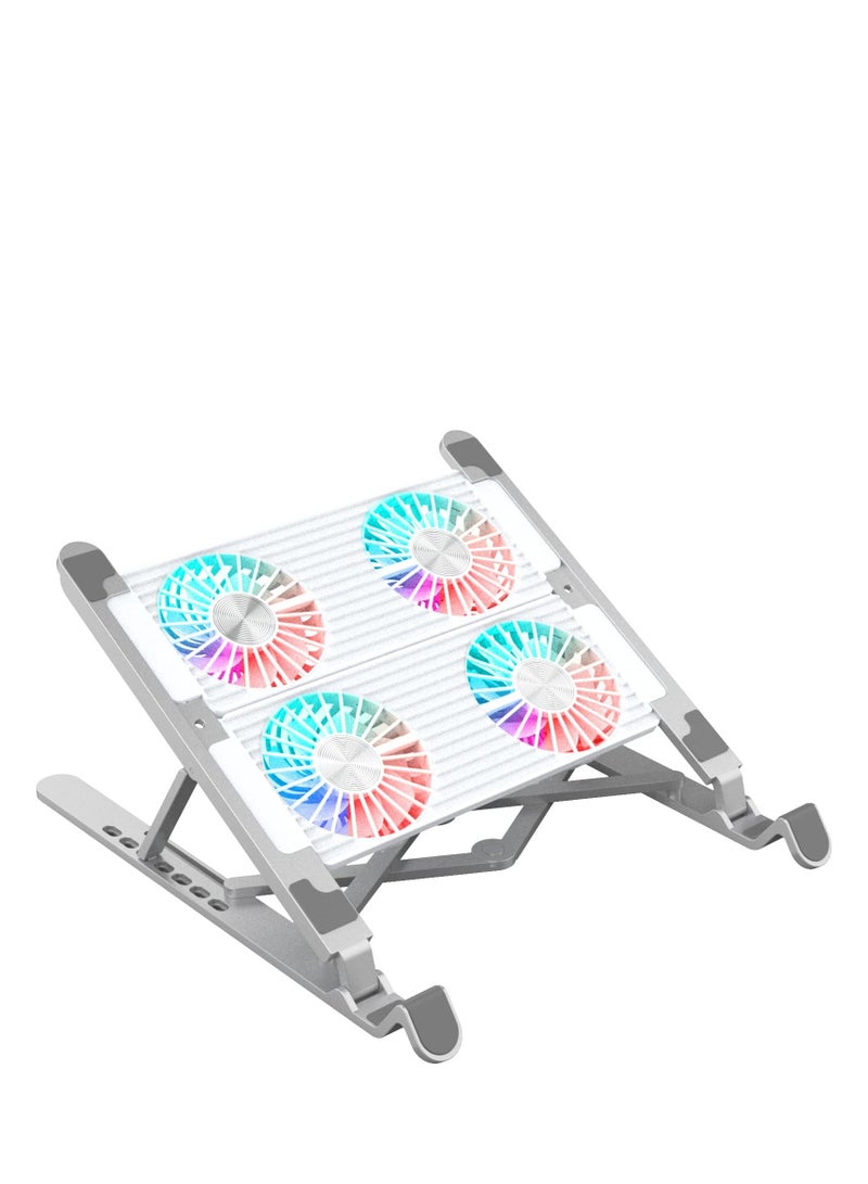 Arabest Laptop Cooling Pad, Foldable Aluminum Alloy Gaming Notebook Cooler, Laptop Fan Cooling Stand with 7 Adjustable Height, 4 Quiet Fans u0026 RGB LED Light for 11-17.3 inch Laptops  - Image 1