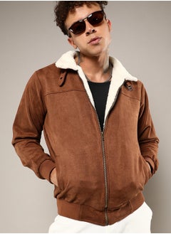 Campus Sutra Men's Brown Zip-Front Jacket With Fleece Detail  - Image 1