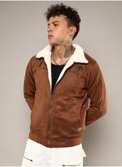 Campus Sutra Men's Brown Zip-Front Jacket With Fleece Detail  - Image 3