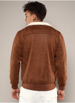 Campus Sutra Men's Brown Zip-Front Jacket With Fleece Detail  - Image 5