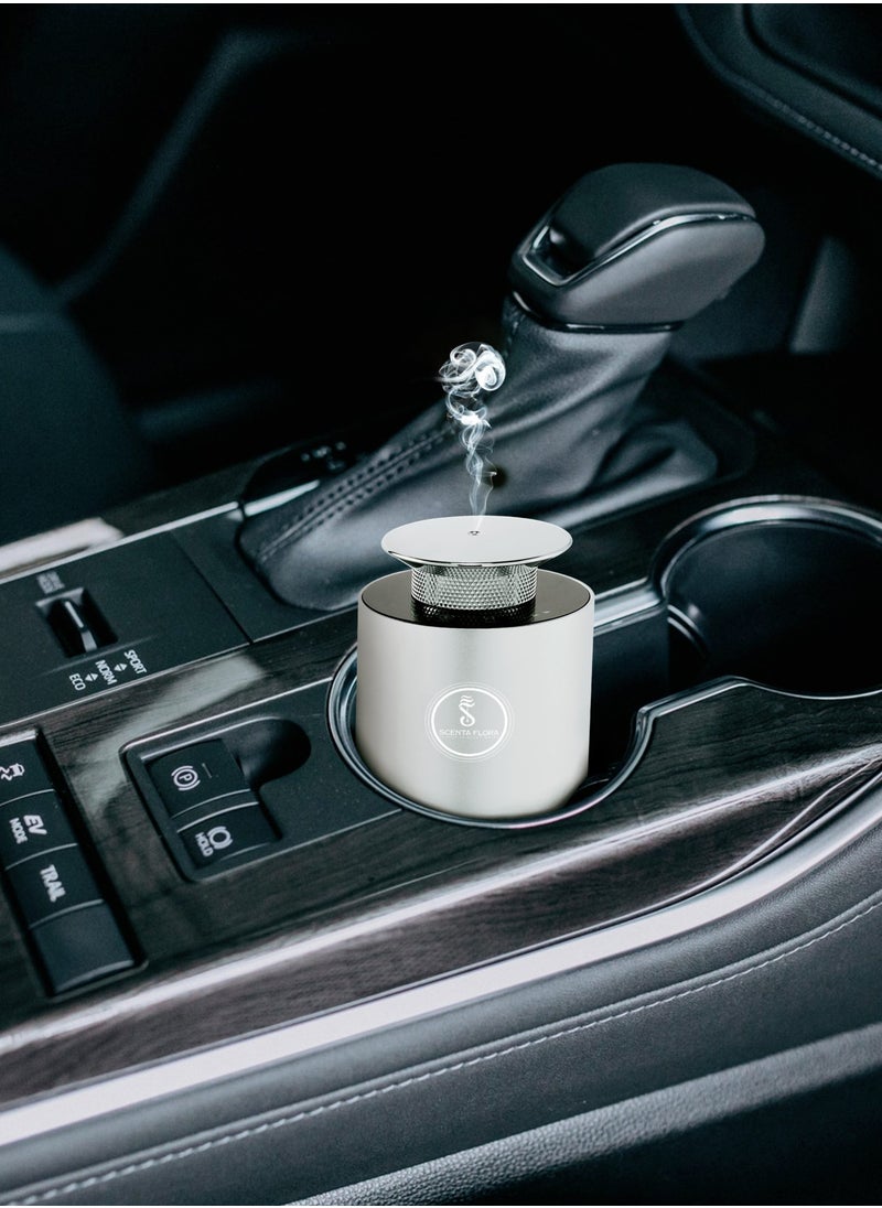 سينتا فلورا جهاز تعطير السيارة Scent Drive - بطارية قابلة لإعادة الشحن بسعة 2000mAh، مدمج وأنيق، شدة العطر قابلة للتخصيص، يناسب حاملة الأكواب (فضي)  - Image 5