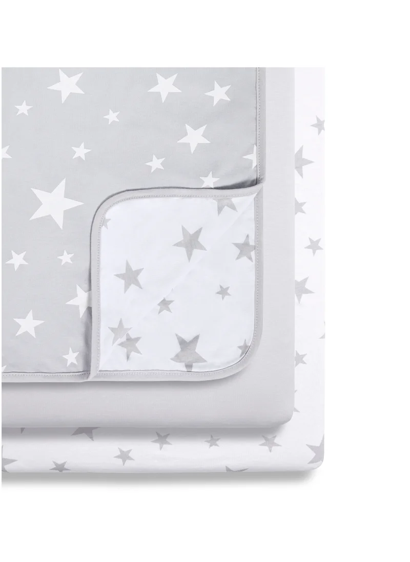 Snuz 3 Pieces Crib Bedding Set For Infant And Baby, 100% Soft Jersey Cotton, Contents: 1X Blanket, 2Xcrib Sheets Fitted Sheet Size:44 X 80Cm (Max.), Blanket Size: 75 X 75Cm - Stars