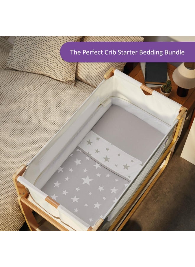 Snuz - 3 Pieces Crib Bedding Set For Infant And Baby, 100% Soft Jersey Cotton, Contents: 1X Blanket, 2Xcrib Sheets Fitted Sheet Size:44 X 80Cm (Max.), Blanket Size: 75 X 75Cm - Stars - Image 1