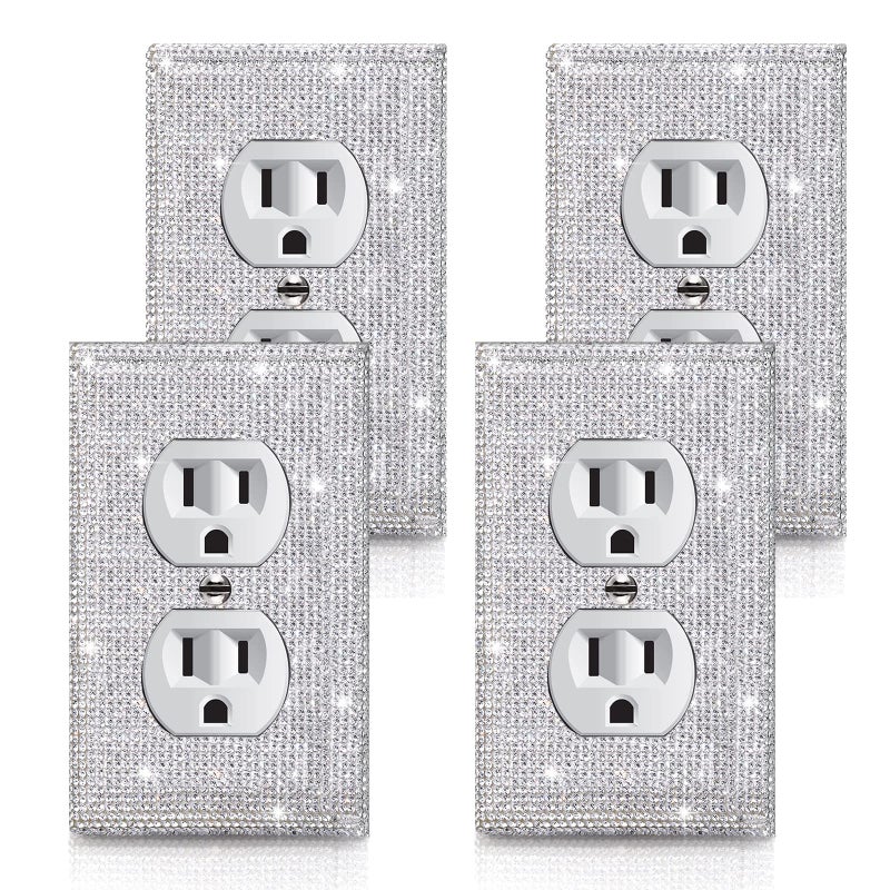 Gaocai 4 Pcs Shiny Silver Wall Plate Cover Decorative Light Switch Cover Single Toggle Rhinestones Outlet Cover