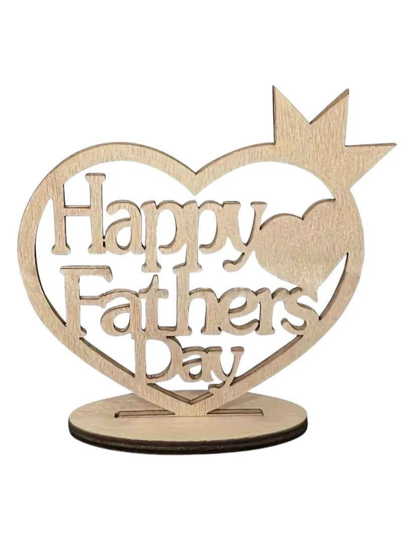 Happy Father's Day Wooden Heart Shaped Gift Idea, Tabletop Decor Gift, Home Room Office Ornament, Tabletop Display Stand, Celebration  - Image 1
