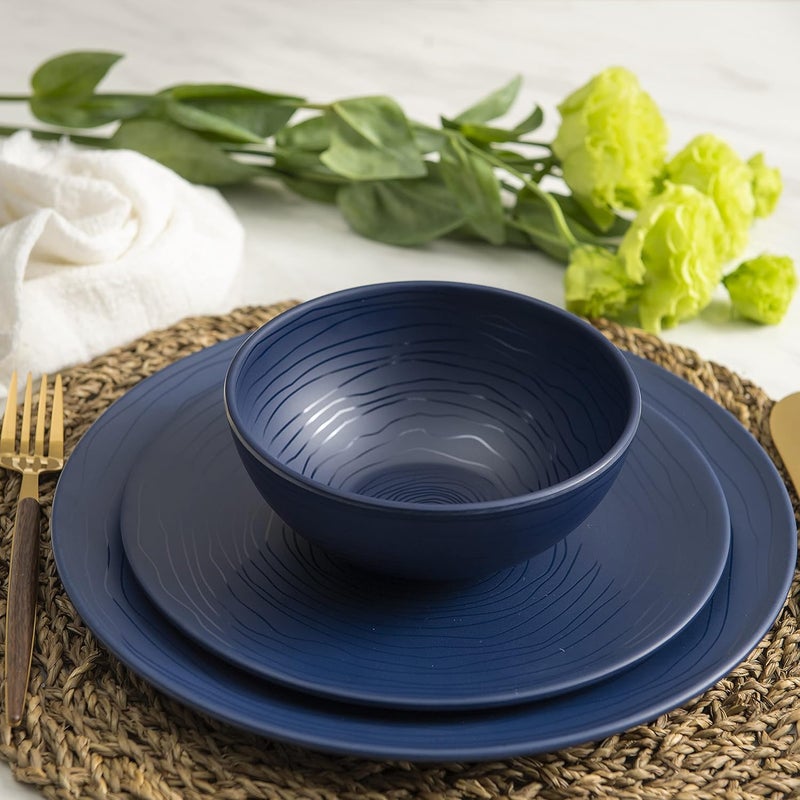 bzyoo مجموعة أدوات المائدة من بزييو 12 قطعة من الميلامين - أطباق وأوعية زرقاء بحرية متينة وآمنة لغسالة الصحون - Image 2