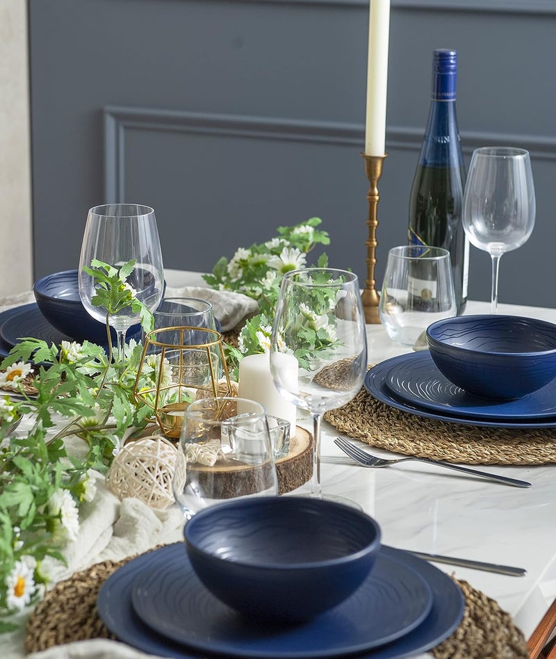 bzyoo مجموعة أدوات المائدة من بزييو 12 قطعة من الميلامين - أطباق وأوعية زرقاء بحرية متينة وآمنة لغسالة الصحون - Image 3