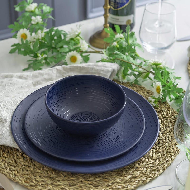 bzyoo مجموعة أدوات المائدة من بزييو 12 قطعة من الميلامين - أطباق وأوعية زرقاء بحرية متينة وآمنة لغسالة الصحون - Image 5