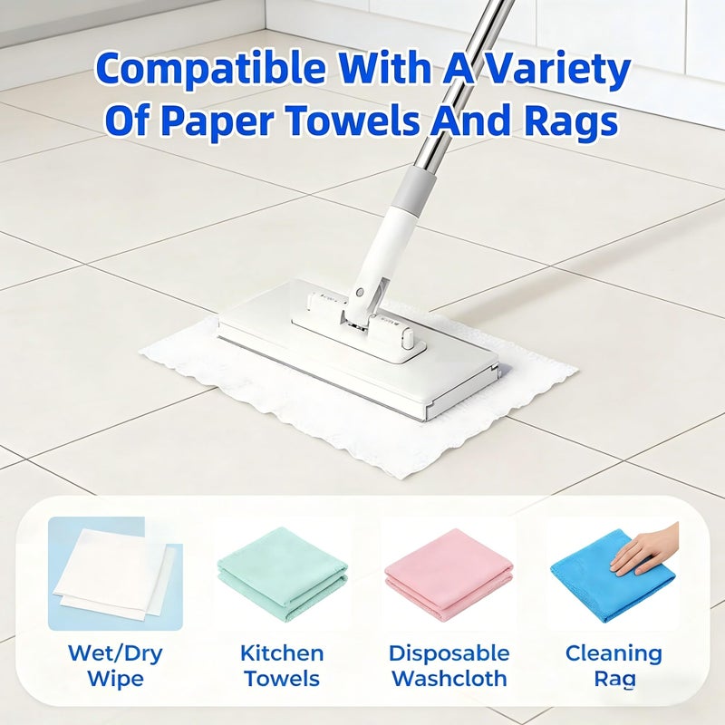 Treayes Snap Grip Mini Mop - Zero Touch No Wash Lazy Mop, Compatible with Swiffer & Face Towels, Adjustable for Wet/Dry Floors, Tile, Hardwood, Corners (5 Reusable Cloths) - Image 2