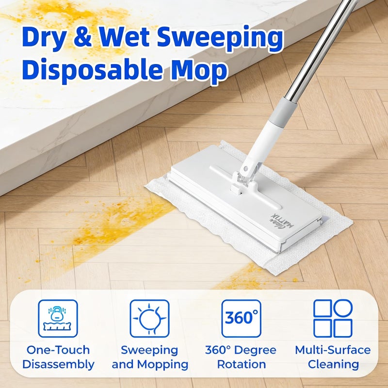 Treayes Snap Grip Mini Mop - Zero Touch No Wash Lazy Mop, Compatible with Swiffer & Face Towels, Adjustable for Wet/Dry Floors, Tile, Hardwood, Corners (5 Reusable Cloths) - Image 3