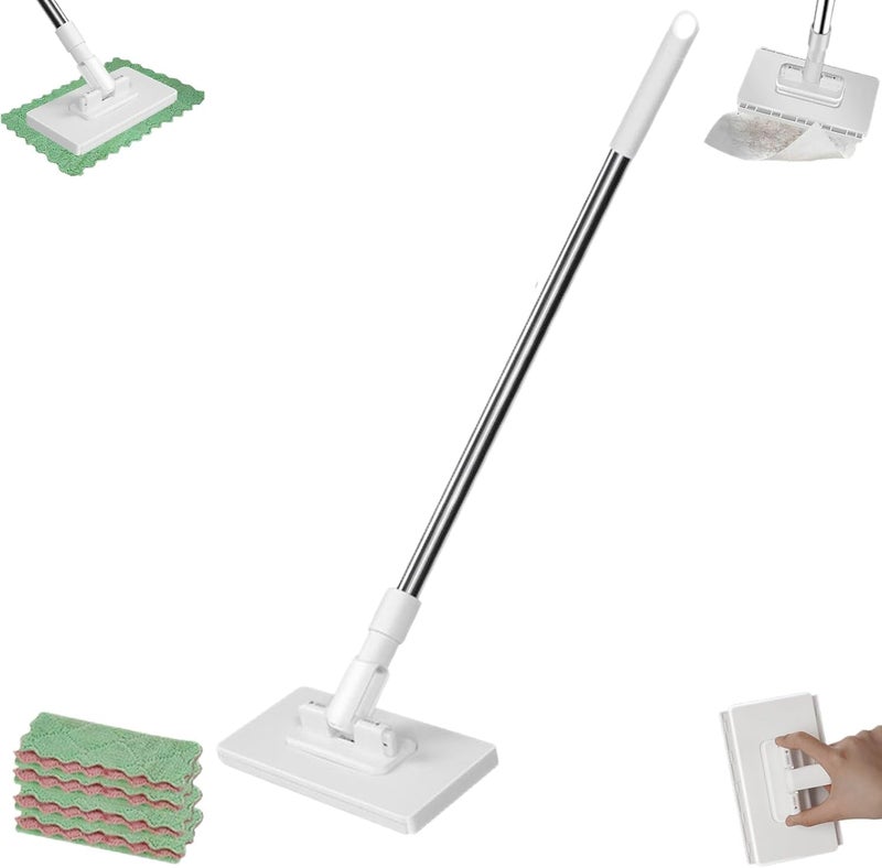 Treayes Snap Grip Mini Mop - Zero Touch No Wash Lazy Mop, Compatible with Swiffer & Face Towels, Adjustable for Wet/Dry Floors, Tile, Hardwood, Corners (5 Reusable Cloths) - Image 1