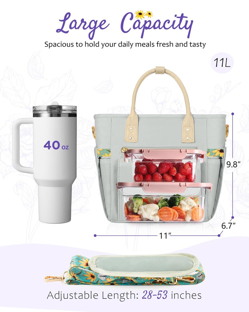 GLORIEROO Deluxe Insulated Lunch Box Bag Women - Leakproof Waterproof Cooler with Multi Pockets Removable Strap for Work Picnic - Teacher Mothers Day Christmas Birthday Gifts - Image 5