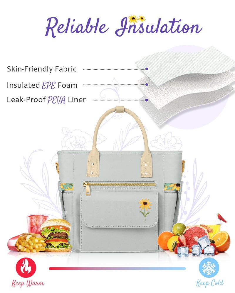 GLORIEROO Deluxe Insulated Lunch Box Bag Women - Leakproof Waterproof Cooler with Multi Pockets Removable Strap for Work Picnic - Teacher Mothers Day Christmas Birthday Gifts - Image 4