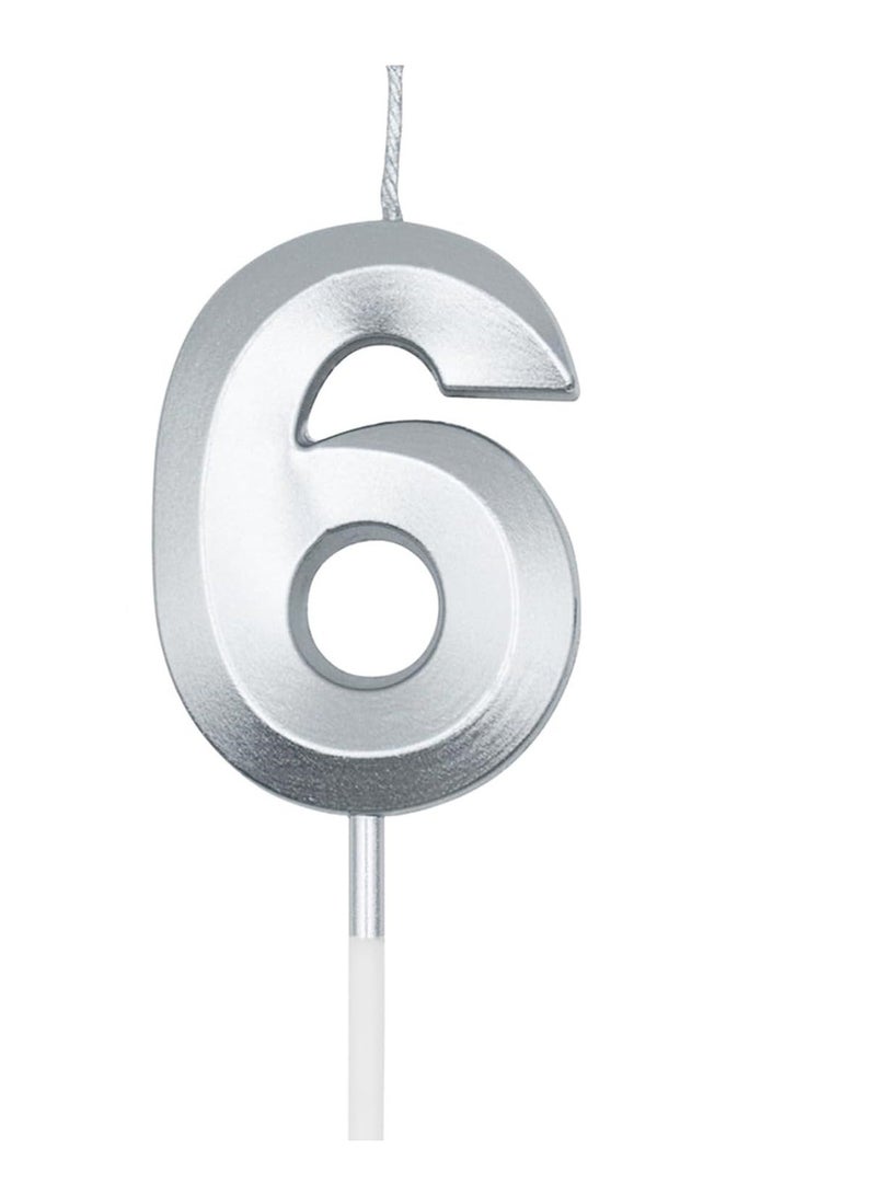 Home zone Silver Number Candles For Happy Birthday Cake and Party Number 6 - Image 1