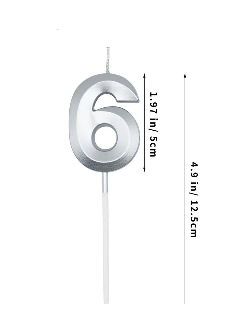 Home zone Silver Number Candles For Happy Birthday Cake and Party Number 6 - Image 2