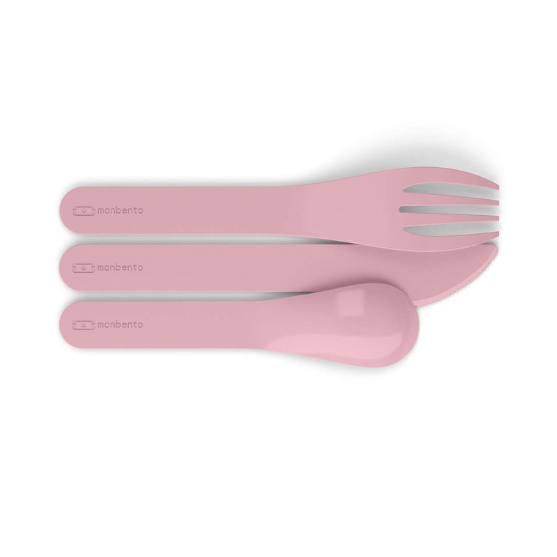 MONBENTO - Cutlery Set for Lunch Box MB Pocket Blush - 3 Pieces Fork Knife Spoon - Flatware Set for Work Lunch Packing - Biodegradable Plastic - Pink - Image 3