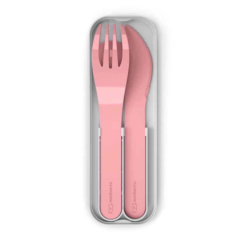 MONBENTO - Cutlery Set for Lunch Box MB Pocket Blush - 3 Pieces Fork Knife Spoon - Flatware Set for Work Lunch Packing - Biodegradable Plastic - Pink - Image 2